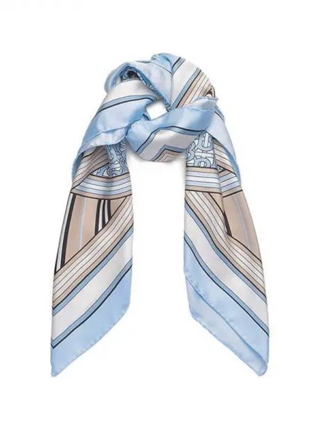 Luxury Burberry TB Check Printing Silk Muffler Blue Brown