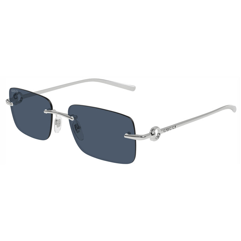 Gucci Sunglasses Rectangle Rimless, Silver Frame and Blue Lens GG1703S003
