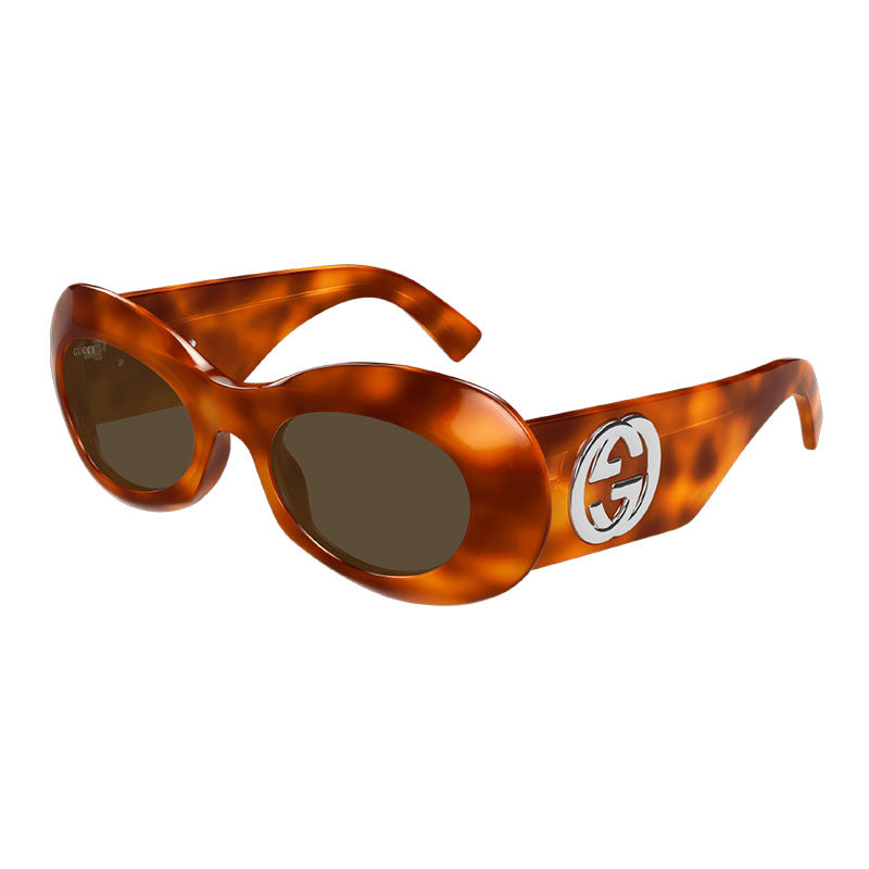 Gucci Sunglasses Oval Full Rim, Havana Frame and Brown Lens GG1696S002