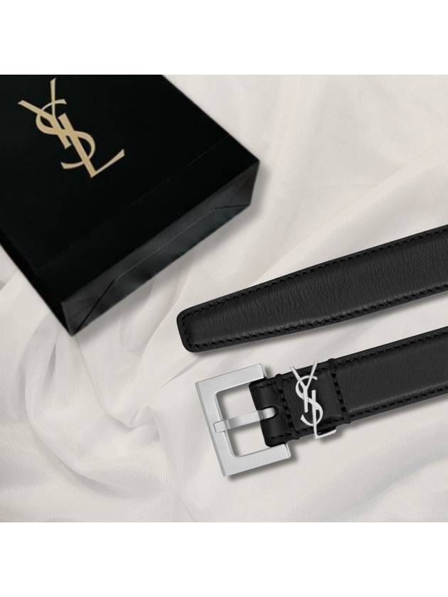 Luxury Saint Laurent Trending 2025 Square Buckle Cassandre Thin Leather Belt Black