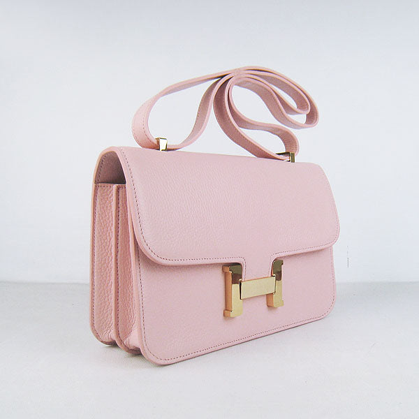 Luxury Hermes calf Leather Message Bag H020 pink golden