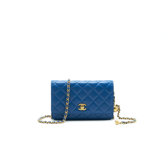 Chanel Lambskin Quilted CC Pearl Crush Wallet On Chain Blue with GHW Crossbody