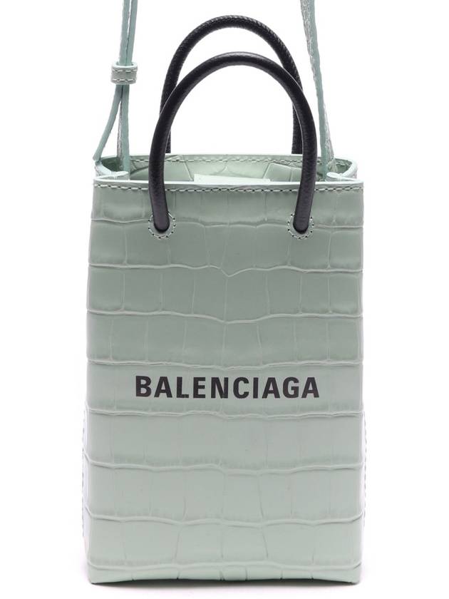 Luxury Balenciaga Trending 2026 Crocodile Embossed Phone Holder Shopping Mini Bag Light Green