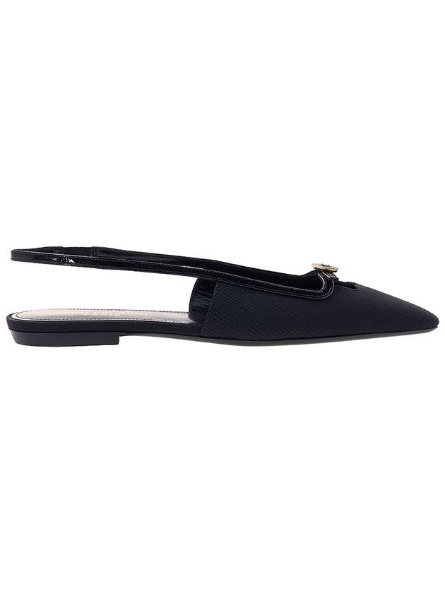 Luxury Saint Laurent Trending 2025 Blade Ottoman Fabric Patent Leather Slingback Flats Black