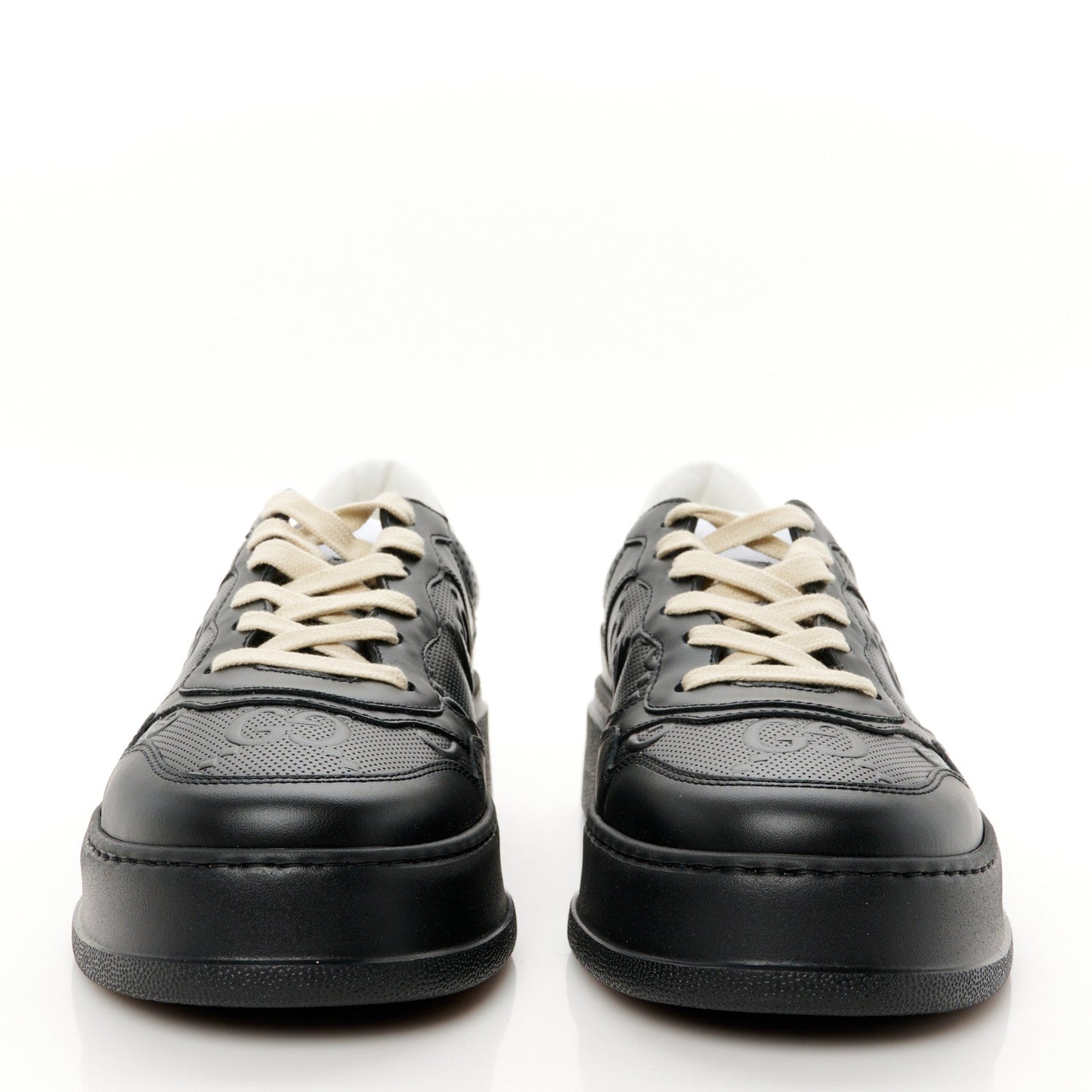 Gucci Calfskin GG Tennis Embossed Perforated Mens Interlocking G 55mm Sneakers 8.5 Black