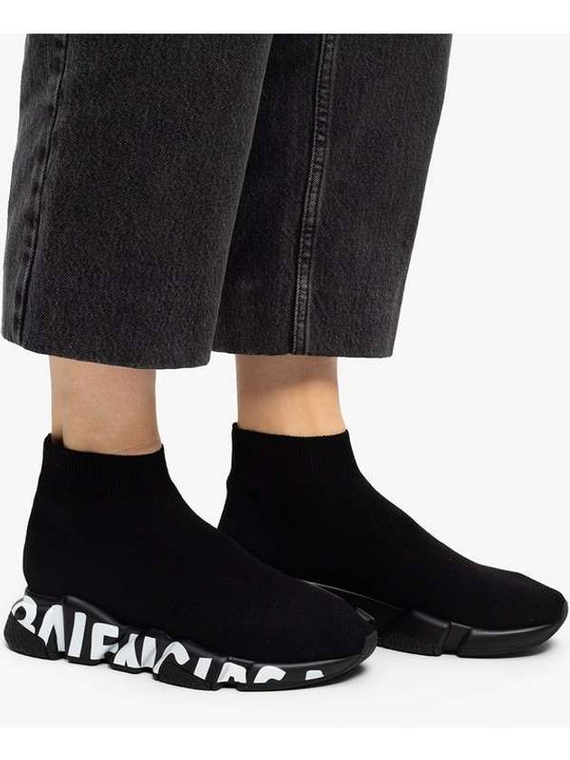 Luxury Balenciaga Trending 2026 Speedrunner Graffiti Logo Sole High Top Sneakers Black White