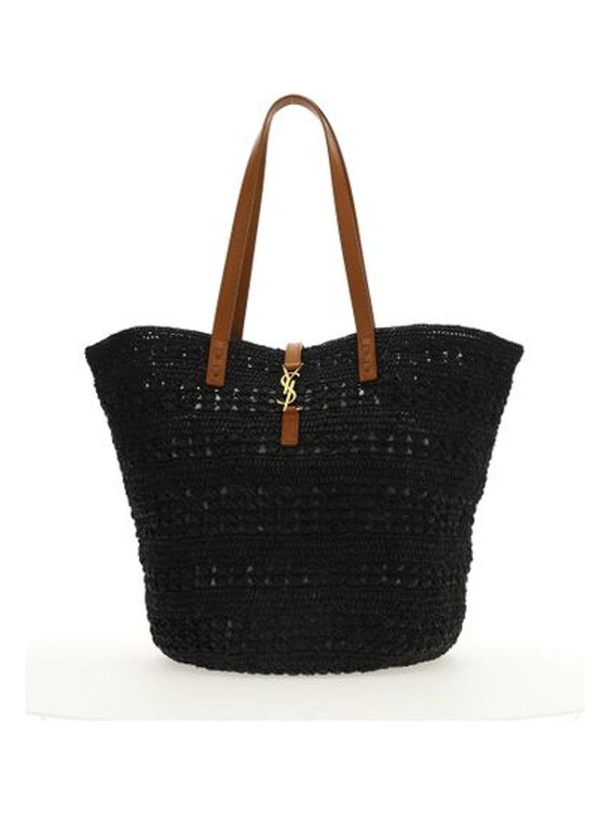 Luxury Saint Laurent Trending 2025 Women's Raffia Tote Bag With Monogram in Black | 688221GAAAC