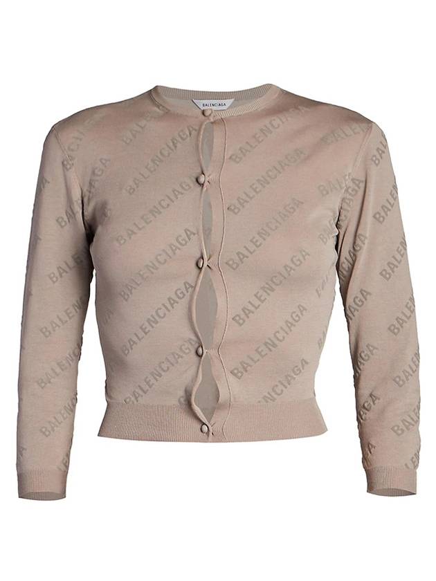 Luxury Balenciaga Trending 2026 All-Over Logo Print Cotton Crop Cardigan Beige