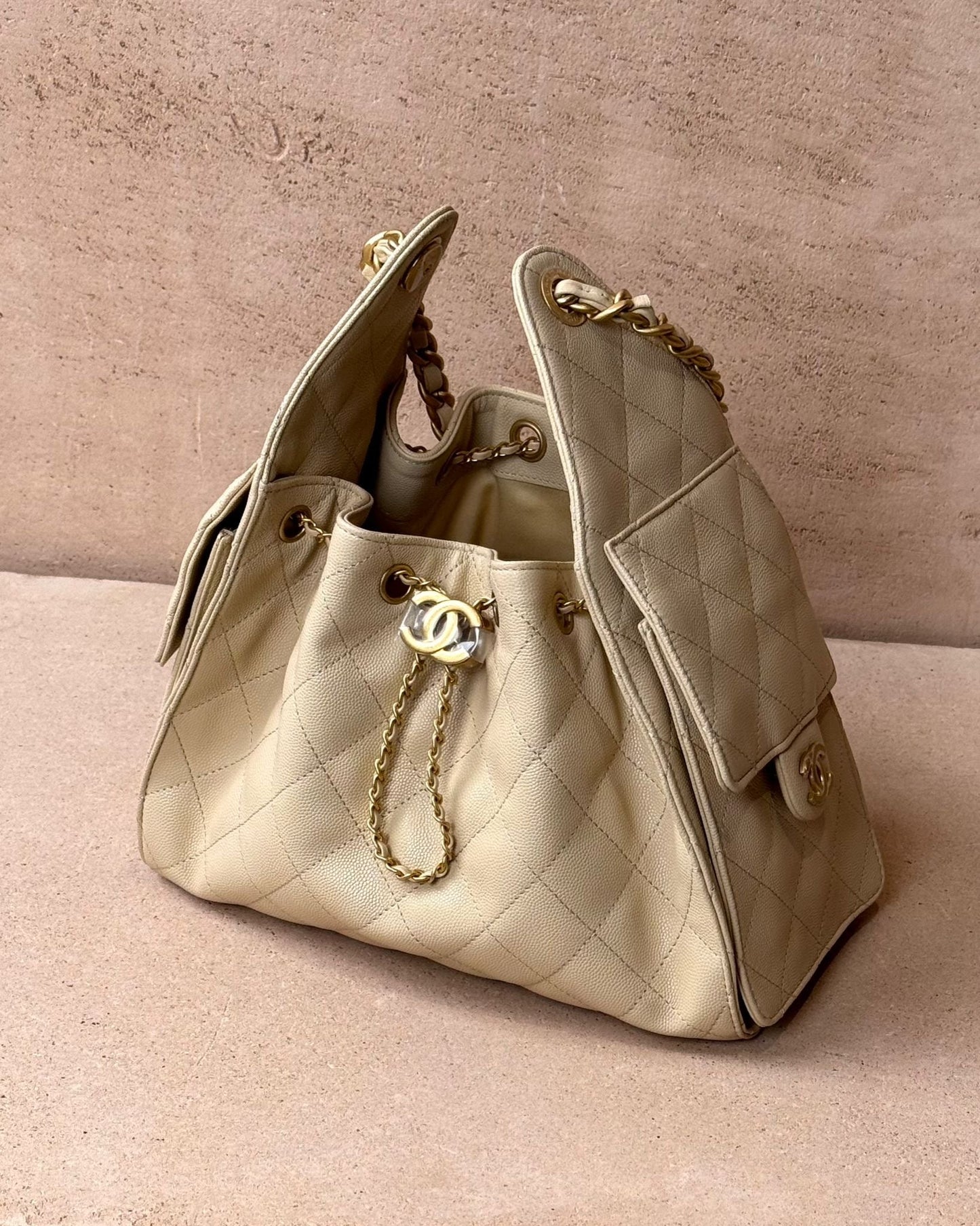Chanel Small 25 Hobo - Beige Caviar | Gold Hardware