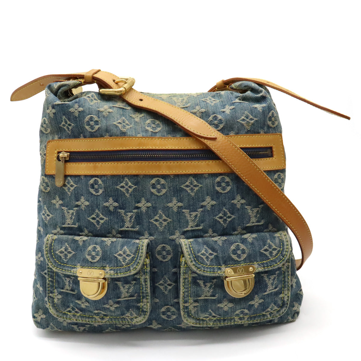 LOUIS VUITTON Louis Vuitton Monogram Denim Buggy GM Shoulder Bag Slipper Long Shoulder Strap Blue M95048