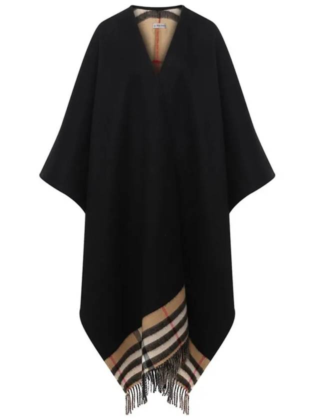 Luxury Burberry Vintage Check Pattern Wool Cashmere Cape Black
