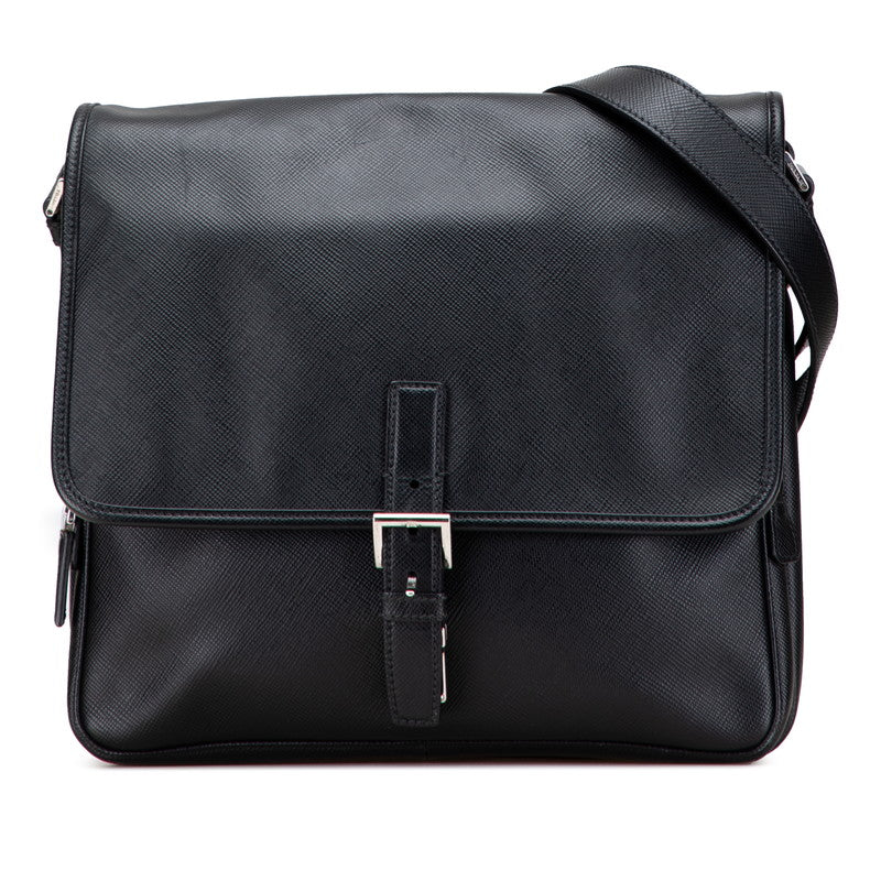 Prada Triangle Logo Plate Saffiano Shoulder Bag