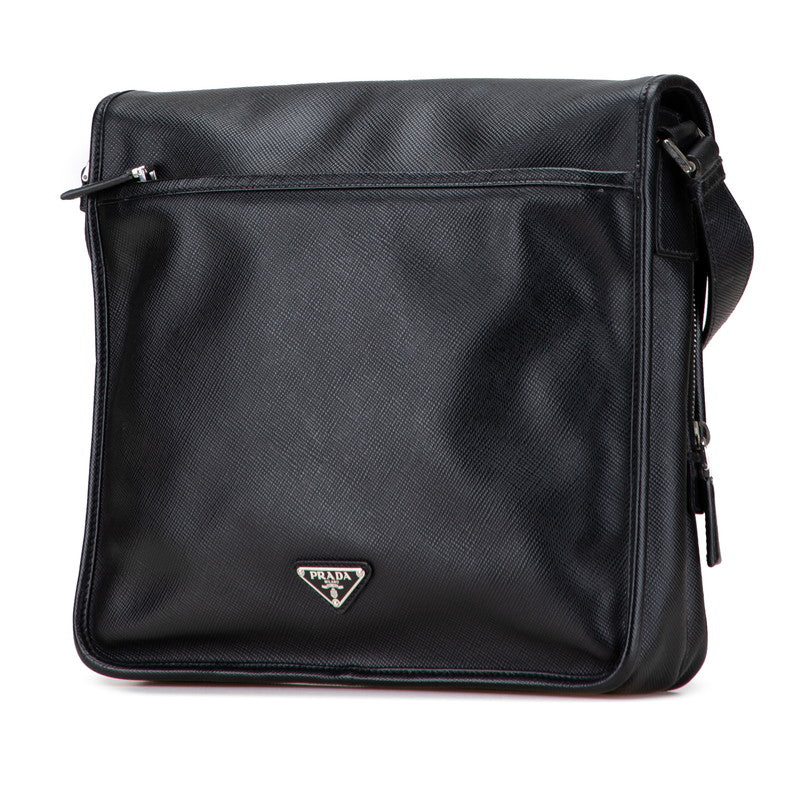 Prada Triangle Logo Plate Saffiano Shoulder Bag