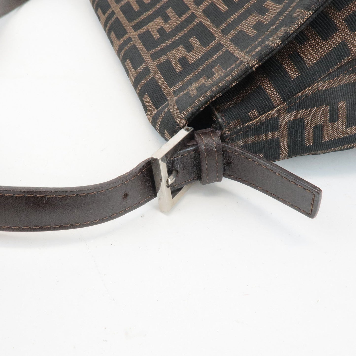 FENDI Mamma Baguette Canvas Leather Shoulder Bag Silver HDW 26325