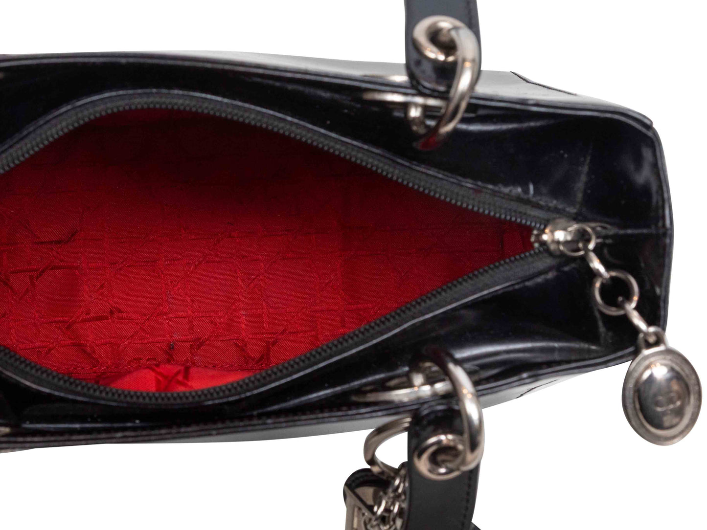 Black Christian Dior Medium Patent Lady Dior Bag