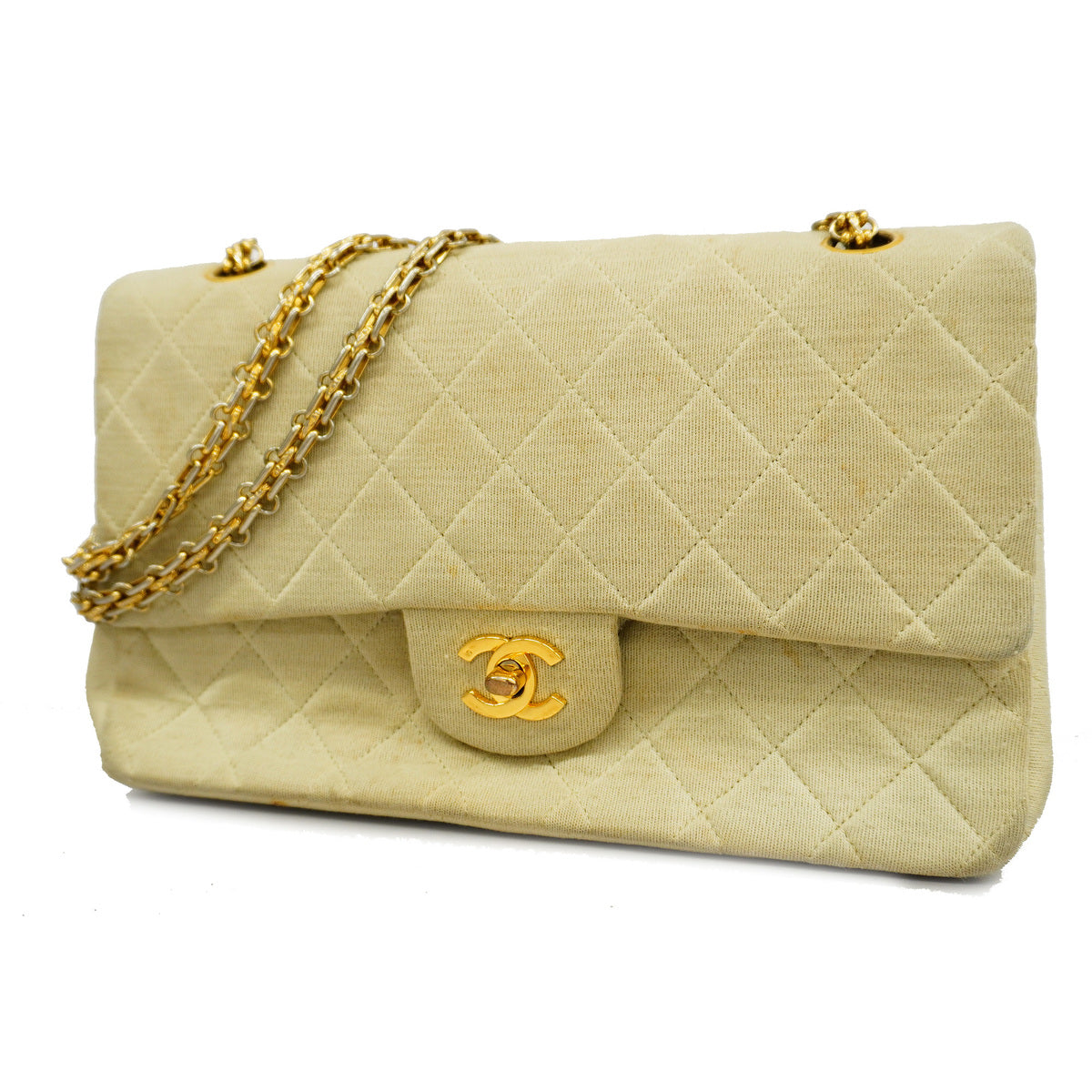 Chanel Shoulder Bag Matelasse Chain Cotton Beige