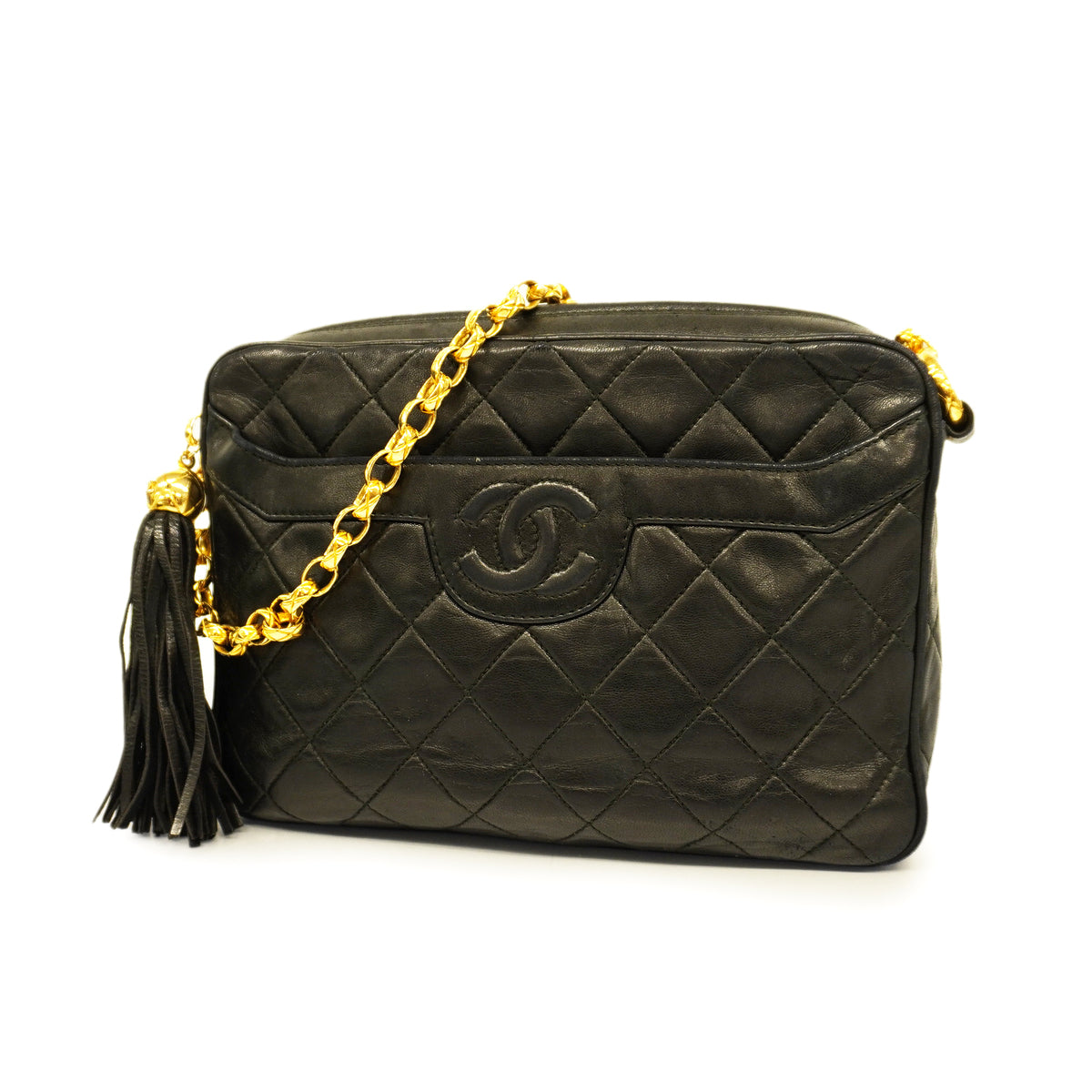 Chanel Shoulder Bag Matelasse Chain Lambskin Black Gold