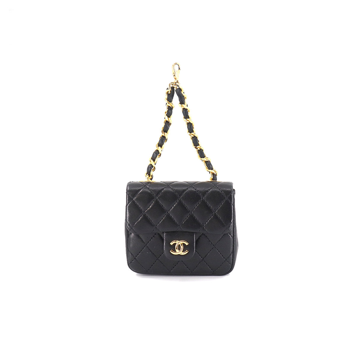 Chanel Mini Matelasse Chain Pouch Leather Black Gold Metal Fittings