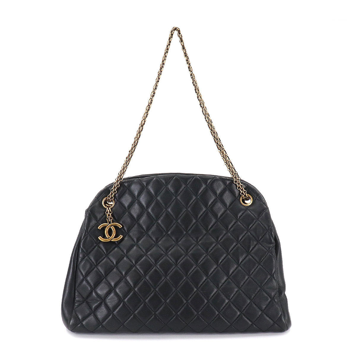 Chanel Mademoiselle Bowling Chain Shoulder Bag Leather Black