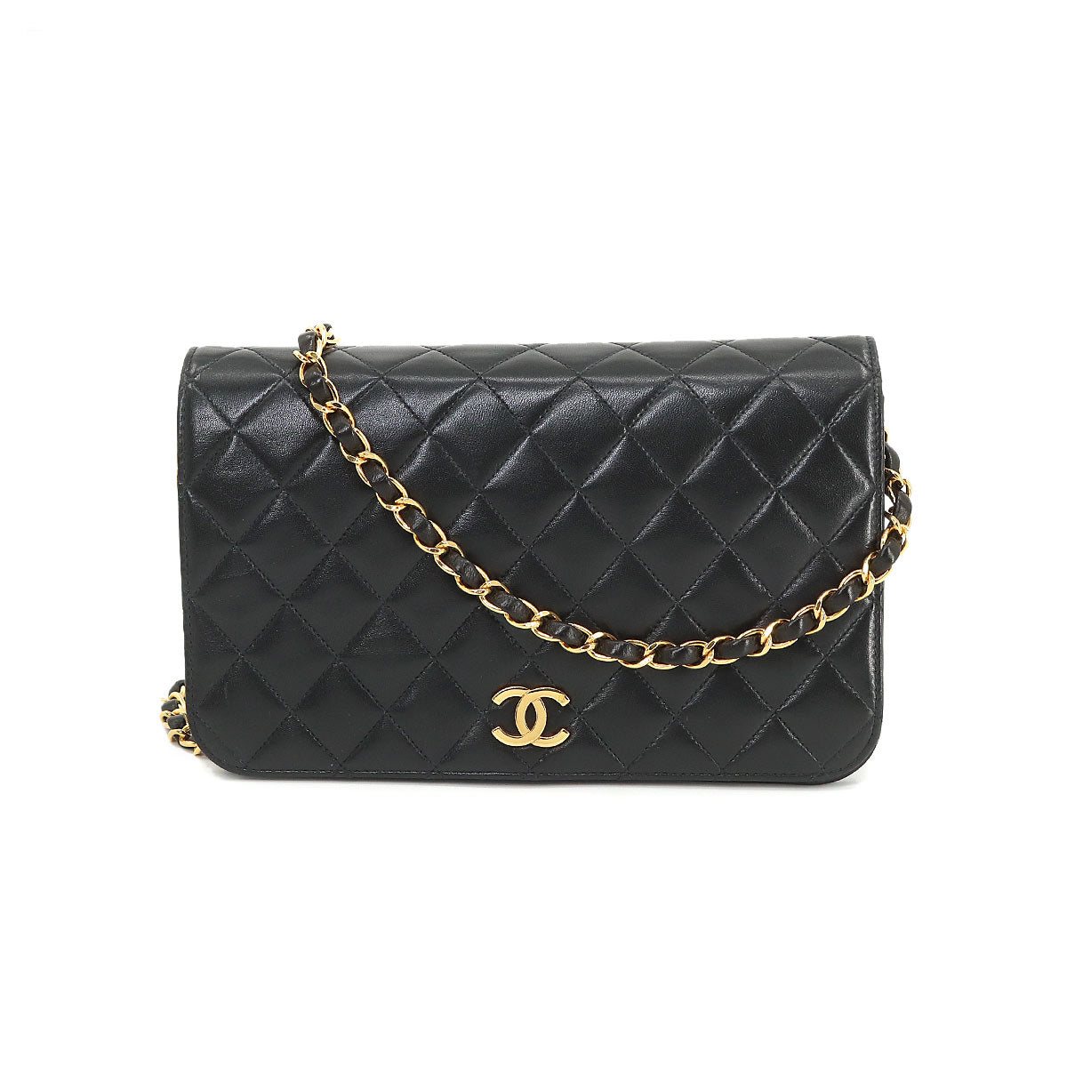 Chanel Matelasse Chain Shoulder Bag Leather Black Gold Hardware Push Lock