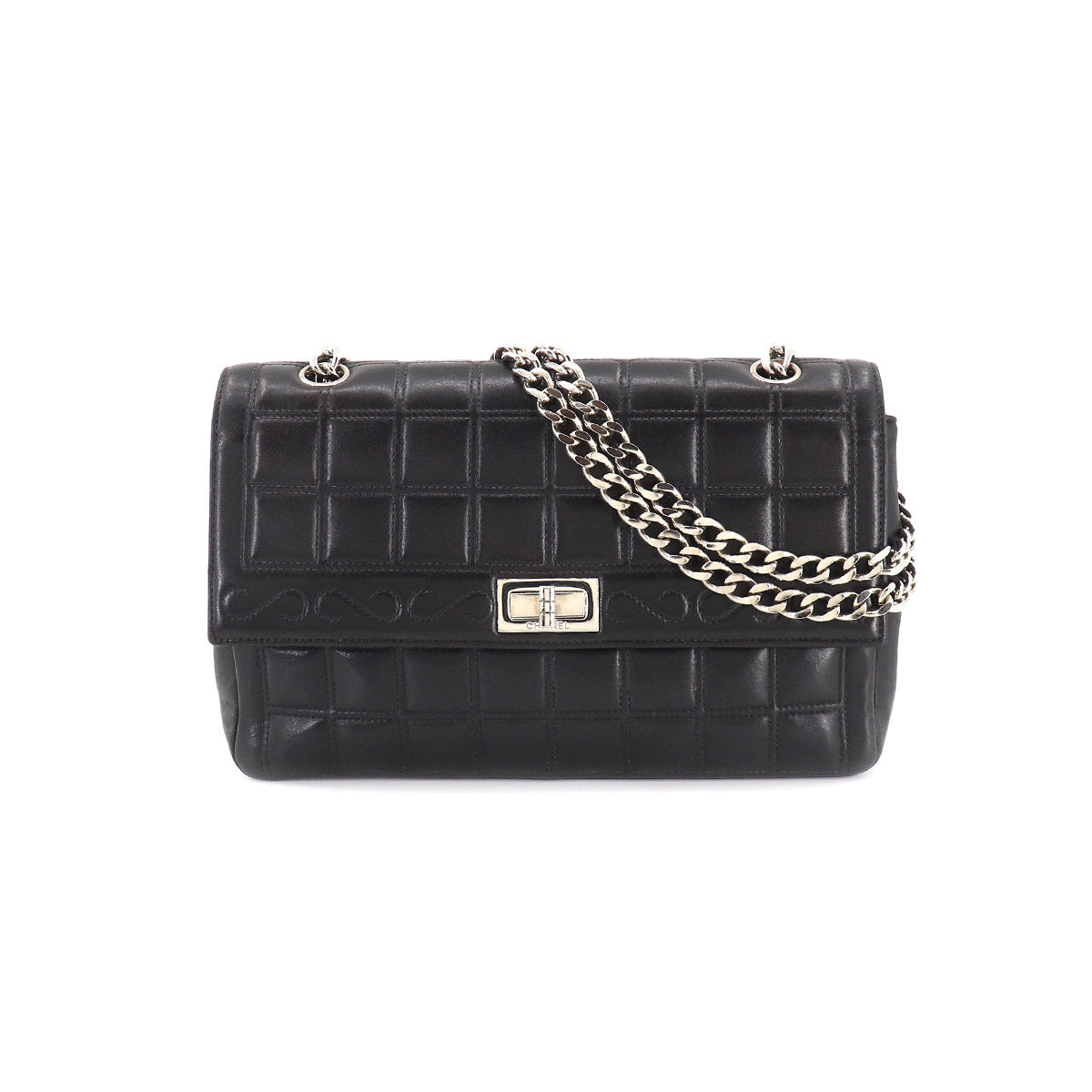 Chanel Chocolate Bar 2.55 Chain Shoulder Bag Black Leather