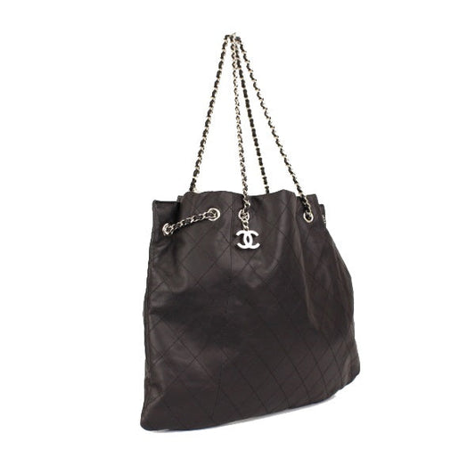 Chanel Chain Tote Bag Charm Lambskin Black Silver