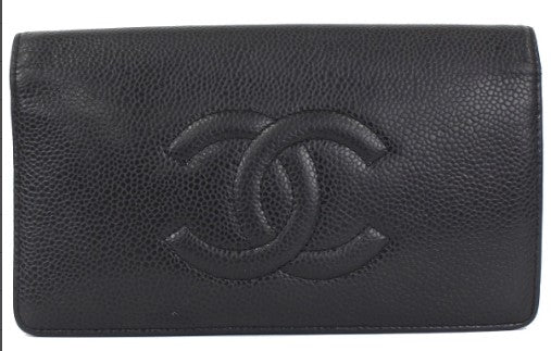 Chanel Bifold Long Wallet Zipper Long Wallet Caviar Skin Black