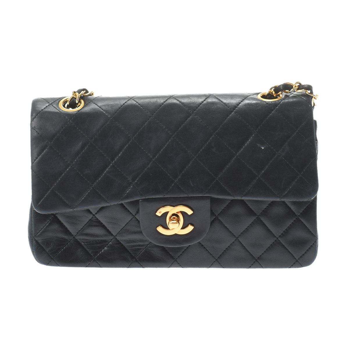 Chanel Matelasse W Flap W Chain Black/Gold Hardware Lambskin Women's Shoulder Bag