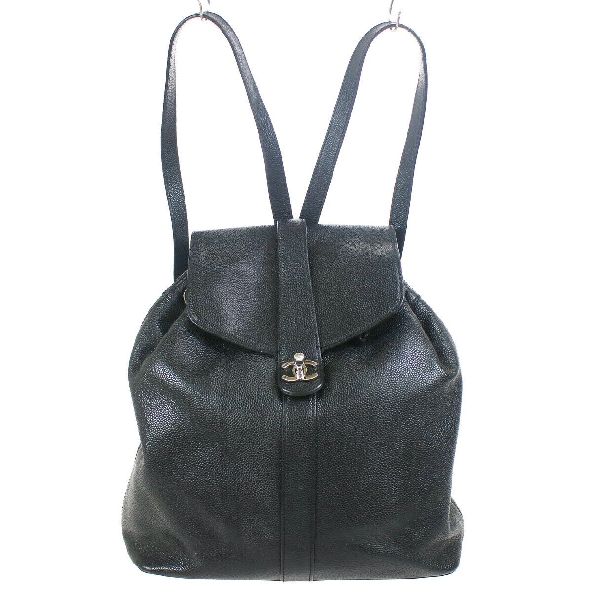 Chanel CC Chain Backpack Bag Black Caviar Skin Leather Vintage