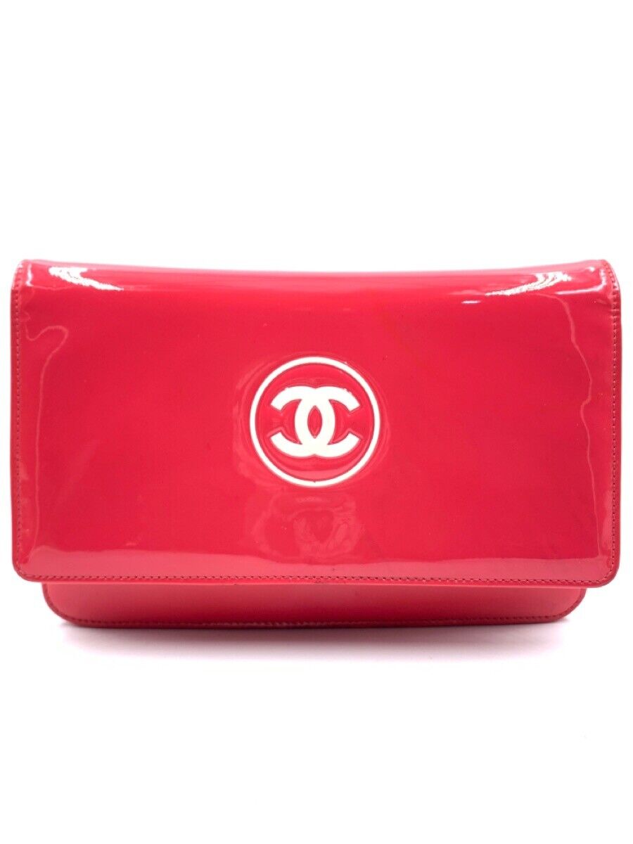 Chanel Pink/White Patent Leather Cc Woc Clutch Bag