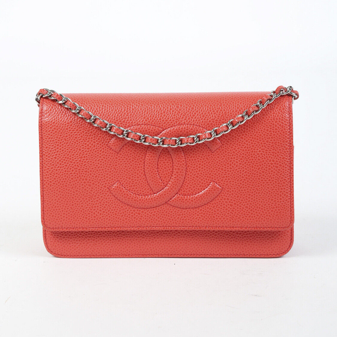 Chanel Timeless Wallet on Chain Red Orange Caviar Leather CC Crossbody Bag