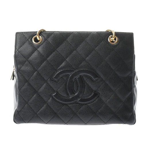 CHANEL Matelasse Black/Gold Hardware Caviar Skin Chain Tote Bag Handbag