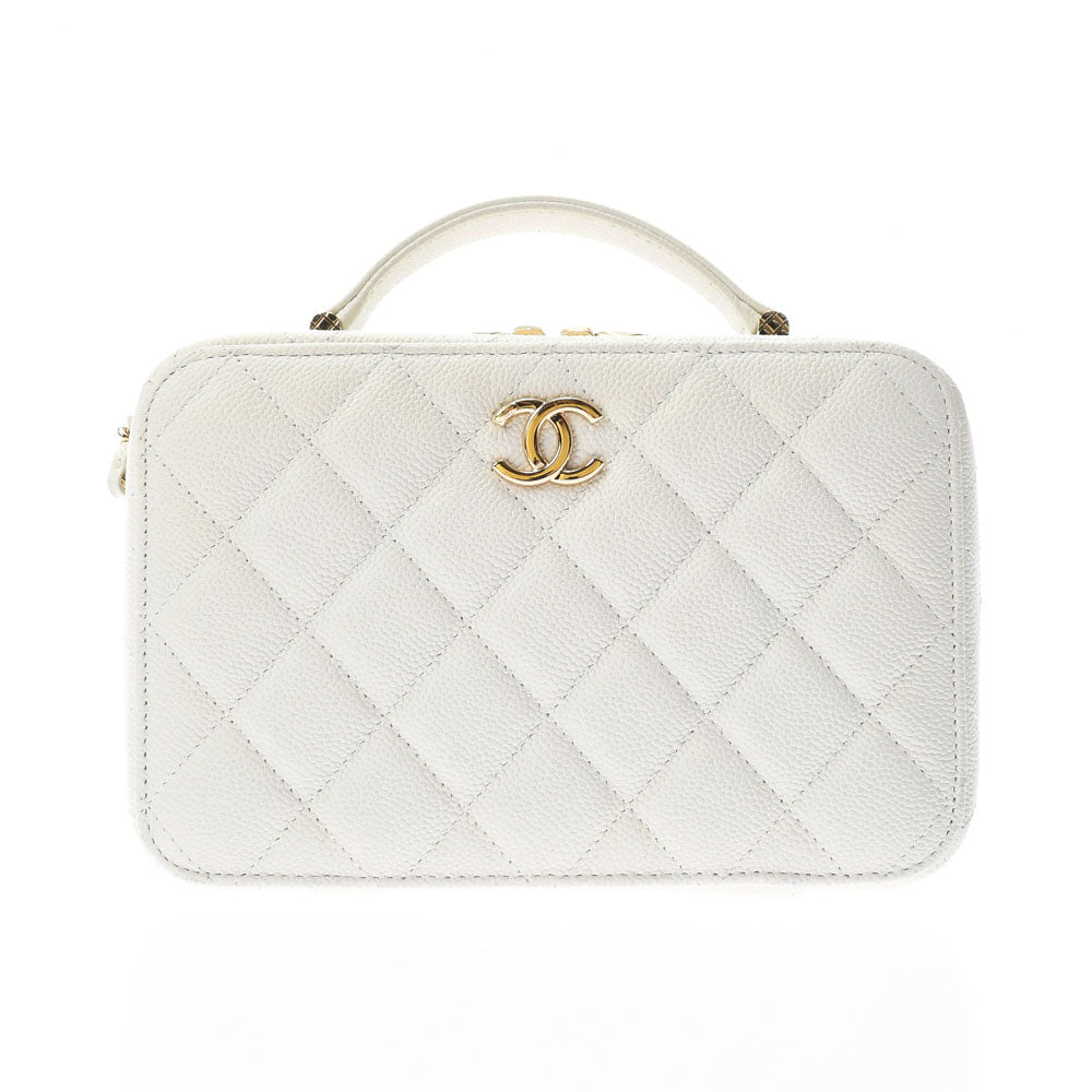 Chanel Matelasse Vanity Case White Gold Hardware Grained Calfskin Shoulder Bag