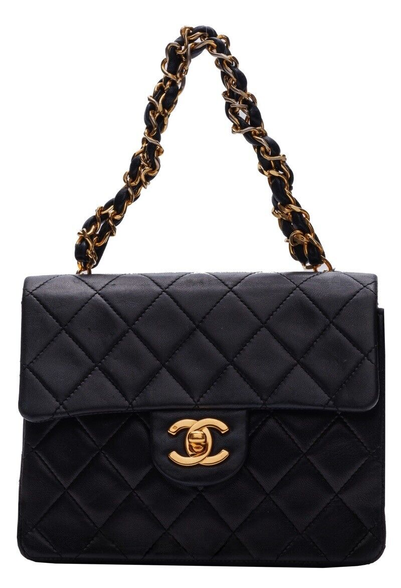 Chanel Mini Matelasse Turn Lock Single Flap Chain Handbag Lambskin Black
