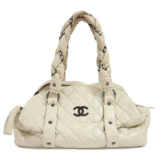 Chanel Matelasse Tote Ivory Horizontal Shoulder Bag Diamond Quilted