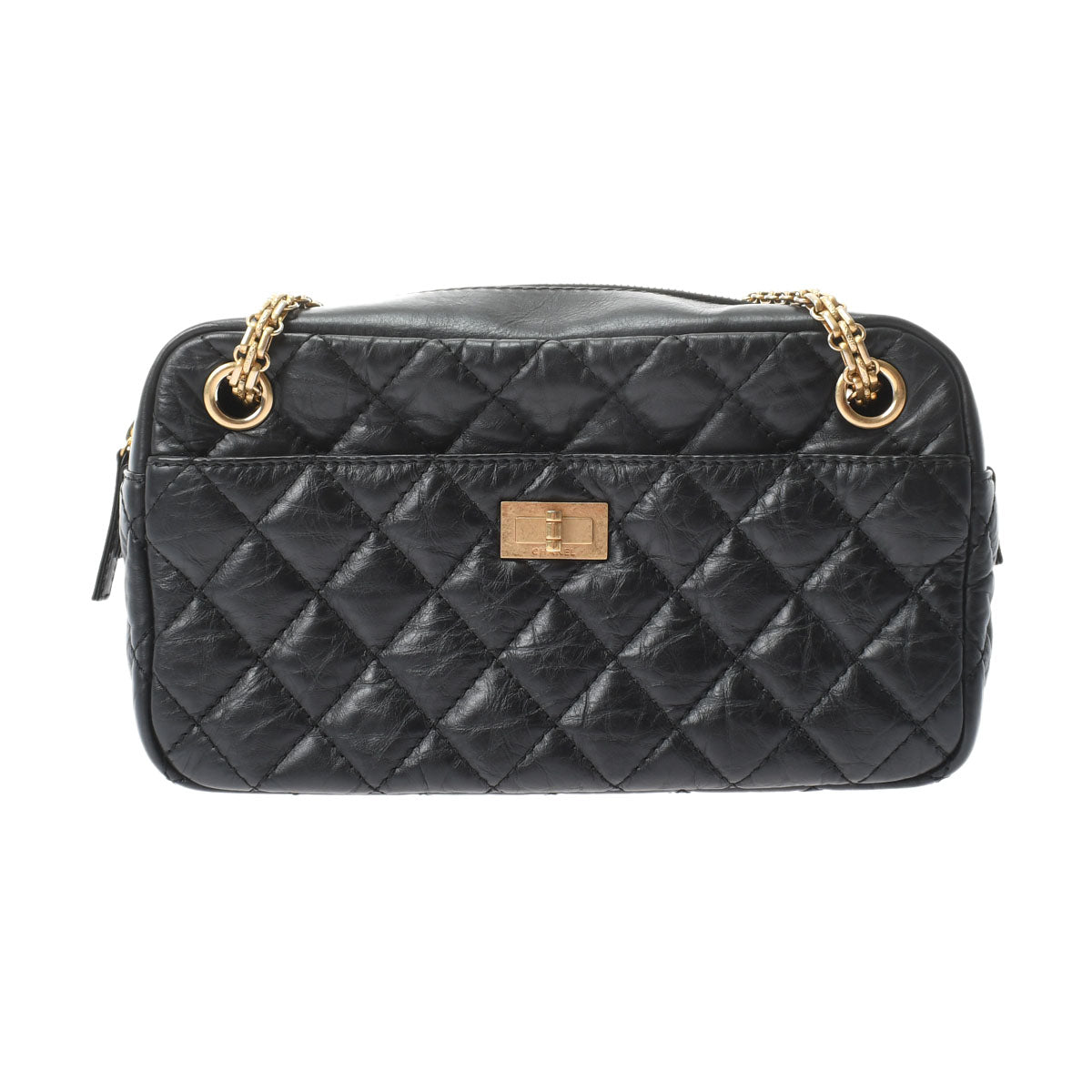 Chanel Chain Shoulder Bag Black Gold Hardware Aged Calfskin Shoulder Bag