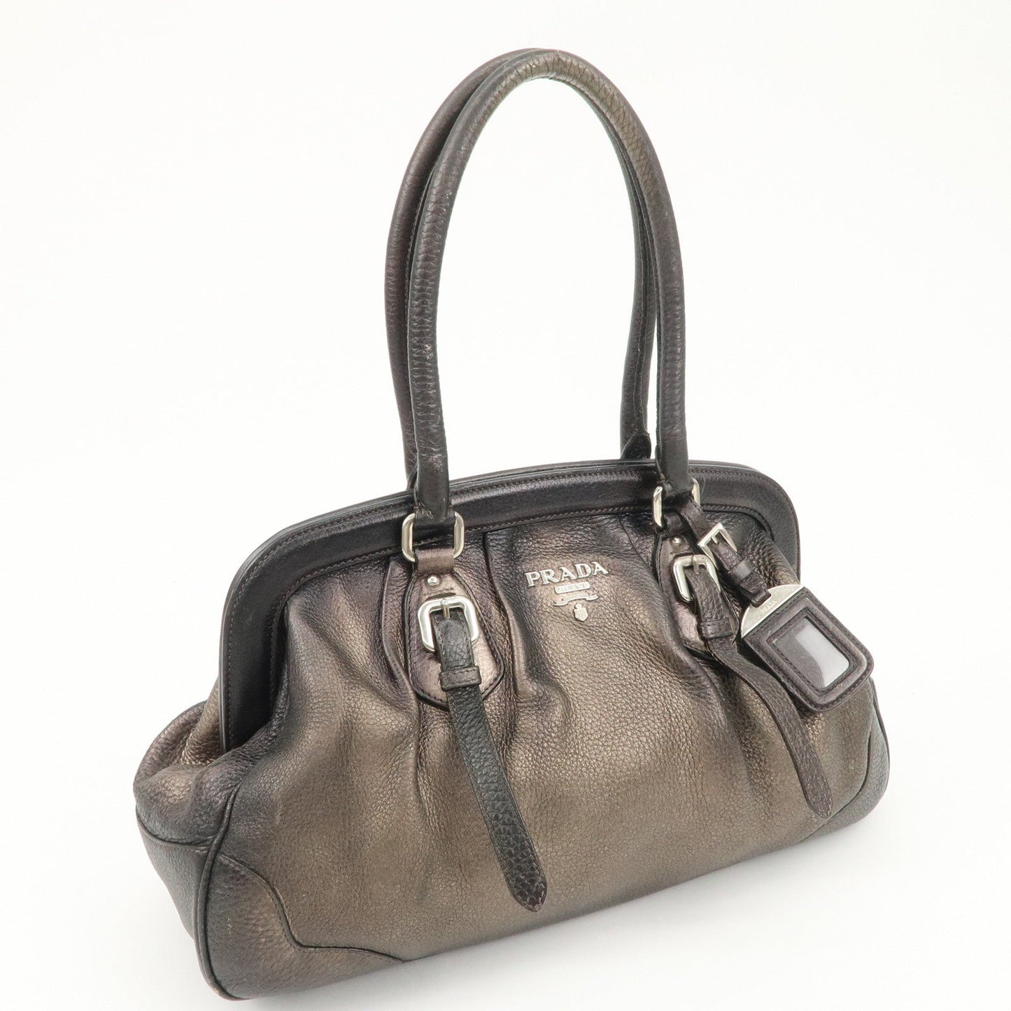 PRADA Logo Leather Shoulder Bag Hand Bag Bronze