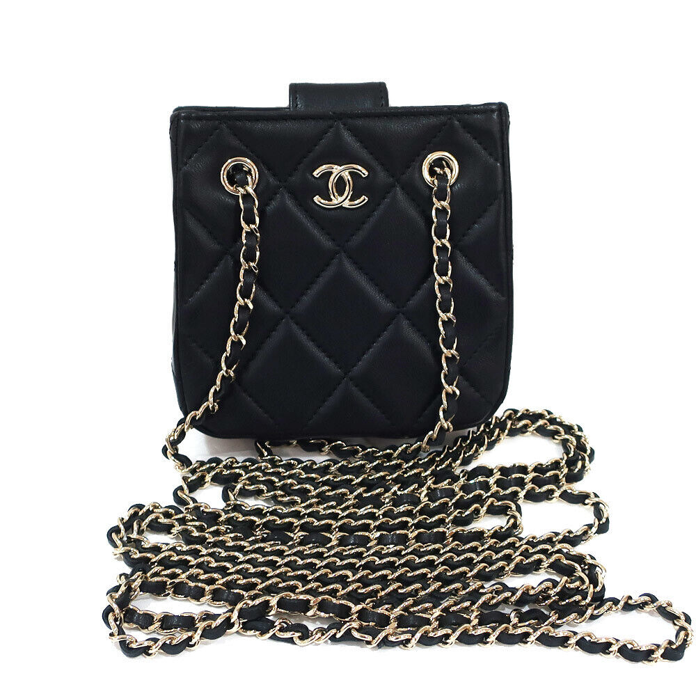 Chanel Chain Pochette Matelasse Black Shoulder Pouch
