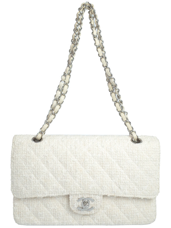 Chanel Tweed Matelasse Chain Shoulder Bag White