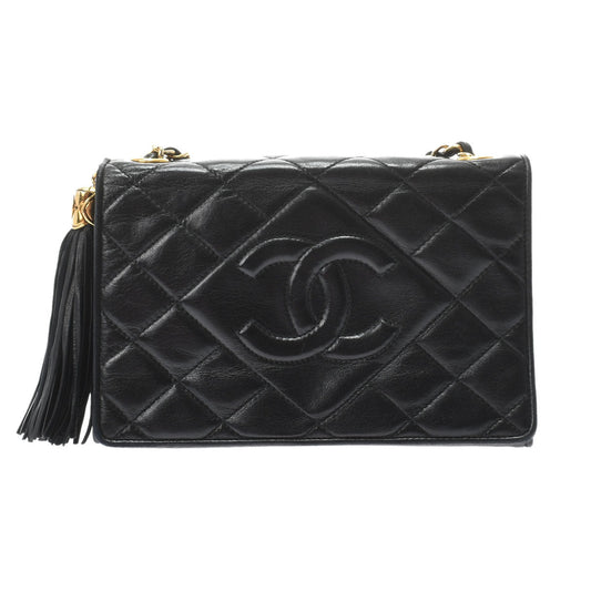 Chanel Matelasse Fringe Chain Shoulder Black Gold Hardware Lambskin Shoulder Bag