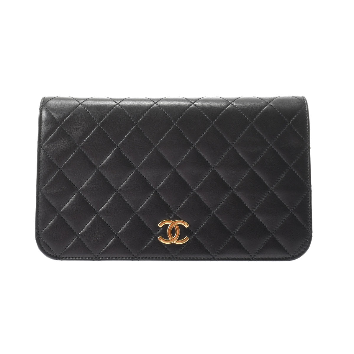 Chanel Matelasse Full Flap Push Lock Chain Shoulder Black Gold Hardware Lambskin Shoulder Bag