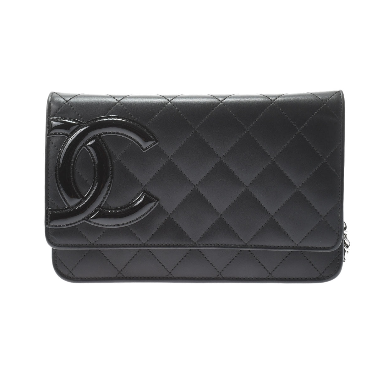Chanel Cambon Line Black Silver Hardware Calfskin Chain Wallet