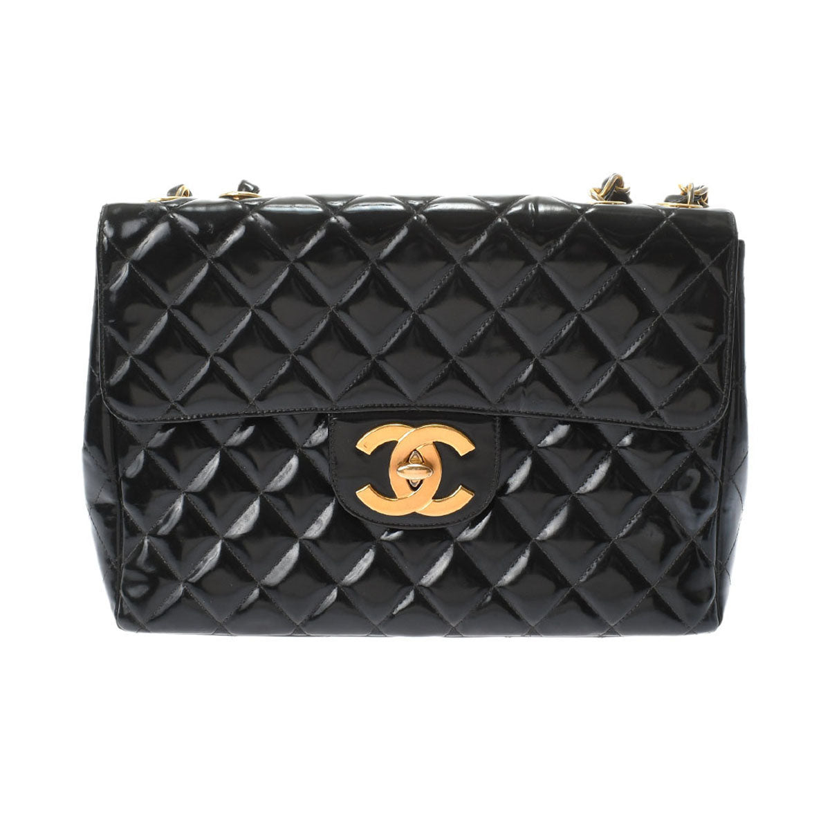 Chanel Big Matelasse Chain Shoulder 30cm Black/gold Hardware Patent Calf Shoulder Bag