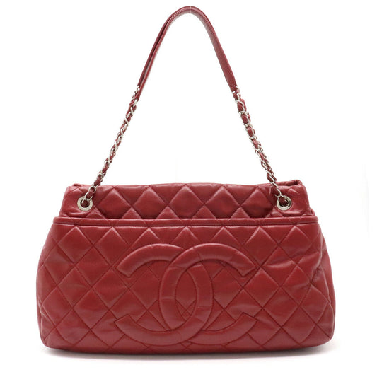 Chanel Matelasse Caviar Skin Here Mark Chain Tote Bag Leather Red Silver
