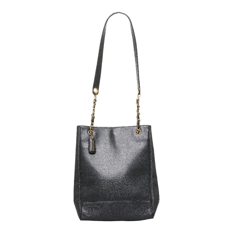 Chanel Coco Mark Handbag Tote Bag Black Gold