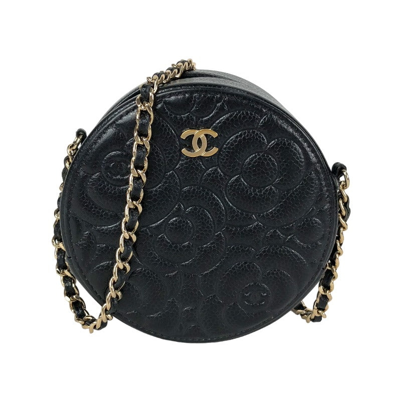 Chanel Camellia Chain Shoulder Bag Gold Hardware Black