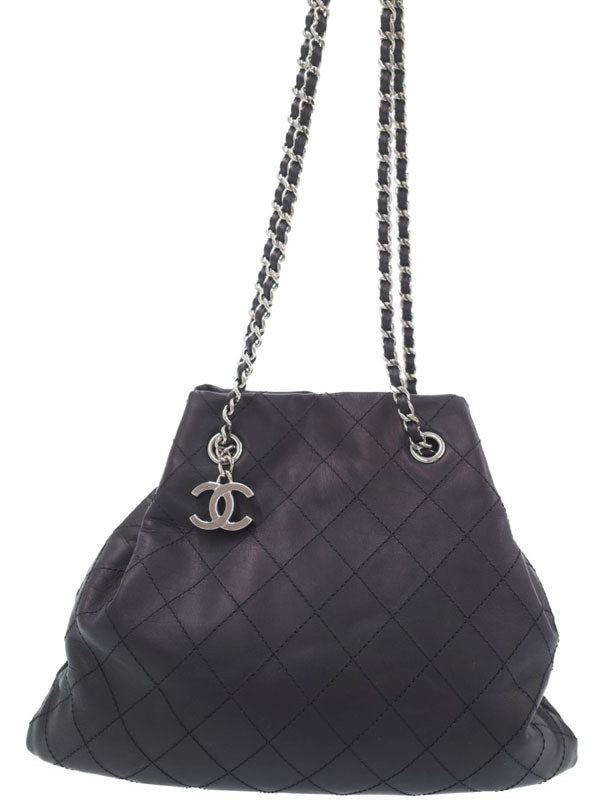 Chanel Matelasse Drawstring Type Chain Semi-Shoulder Bag Black
