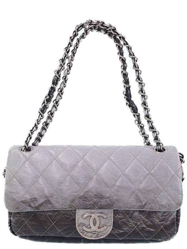 Chanel Black Gray Leather Matelasse Gradient Chain Shoulder Bag