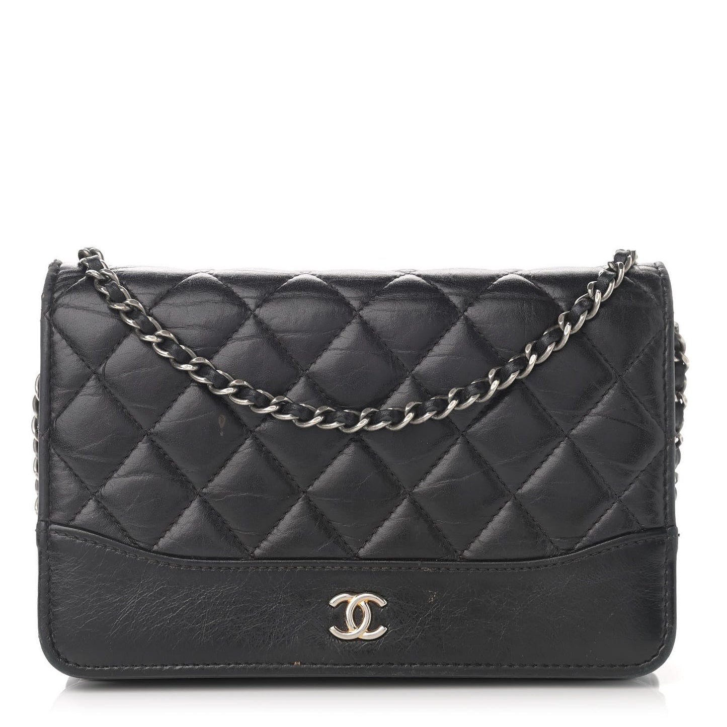 Chanel Aged Calfskin Quilted Gabrielle Wallet On Chain WOC Black