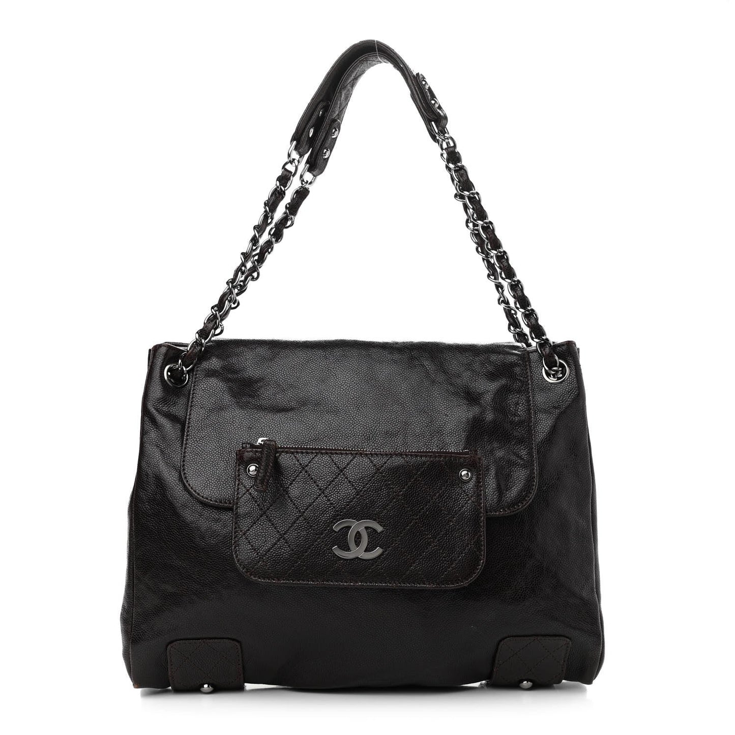 Chanel Caviar Pocket In The City Tote Dark Brown